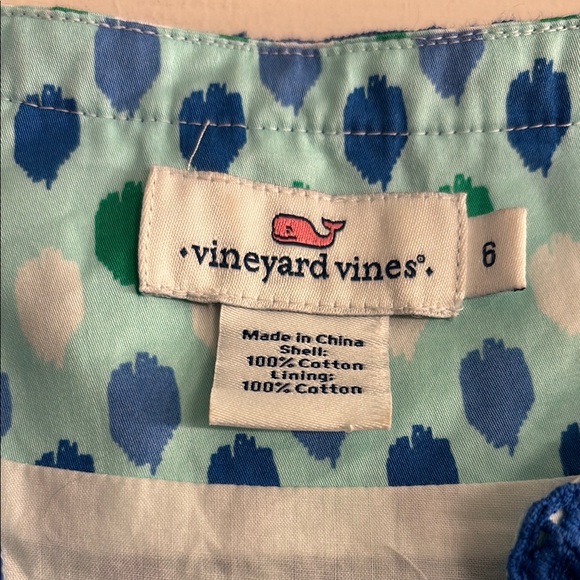 Vineyard Vines Blue and Green Geometric Print V-Neck Knee-Length Sundress - Picture 3 of 6